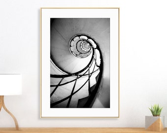 Paris Photography Art, Spiral Staircase, Black and White Photography, Abstract Print, French Art, Stairwell Decor- "Escargot"