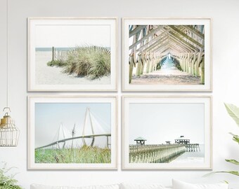 Charleston Art, Folly Beach, Print Set of 4 | Unframed Photography | Charleston Pastels, Coastal Wall Art, Ravenel Bridge | Many Sizes