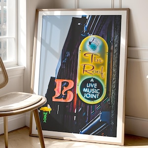 Impressão fotográfica de Nashville, placa de Nashville, centro de Nashville, arte de música country, placa de neon, decoração de parede de Nashville, arte de bar &quot;Telhado de zinco&quot;