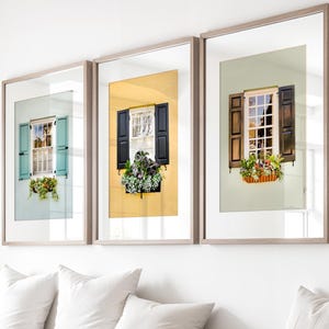 Charleston Art, Set of 3, Charleston Window Photography, 3 Print Set, Rainbow Row, Charleston Home, Southern Decor, Charleston Window Art
