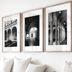 Boston Photography - Unframed | Boston Public Library Art, Black and White Boston Print Set of 3, Boston Architectural | Many Sizes