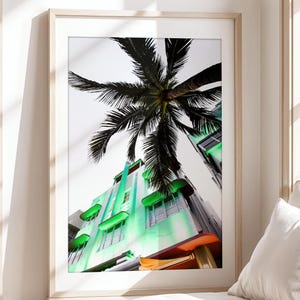 Miami Wall Art, South Beach Print, Art Deco Photography, Miami at Night, Ocean Drive Print, Green Miami Skyline, Palm Tree | Pick Your Size