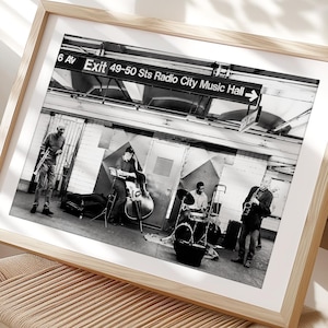 New York City Art, Music Art, Black and White Photography, Subway Music, Jazz Print, Street Musician, NY Wall Decor, Vintage  &quot;Radio City&quot;