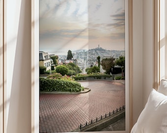 San Francisco Wall Art, Lombard Street Print, Pastel Decor, Road Art, Fine Art Print, Pink Wall Art, Travel,  "Lombard Street"