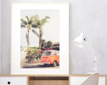 Orange Bus Wall Art | Photography - Unframed | Southern California Photo, Boho Travel Art, Orange van, Car Wall Art | Pick Your Size