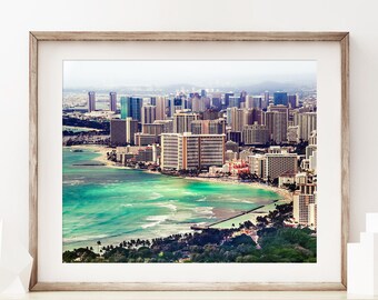 Hawaiian Art, Hawaii Photography, Waikiki, Oahu, Honolulu, Skyline, Waikiki Beach Print, Aerial Hawaii, Hawaii Wall Decor - "To Be Waikiki"