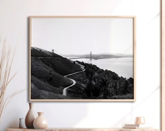 San Francisco Art, Black and White Photography, Golden Gate Bridge Print, Marin Headlands, Travel Print, Road Art, Wall Decor | Many Sizes