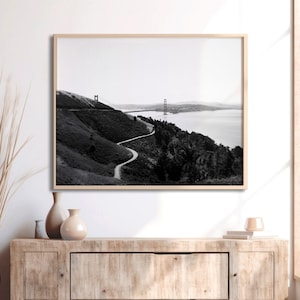 San Francisco Art, Black and White Photography, Golden Gate Bridge Print, Marin Headlands, Travel Print, Road Art, Wall Decor | Many Sizes