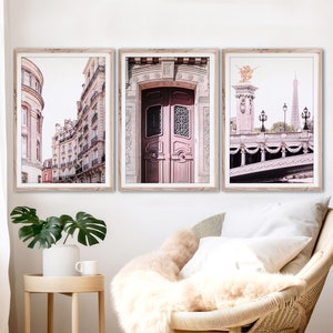 Paris Wandkunst Paris Tür-Druck Paris-Druck Rosa Ästhetik Preppy Pink Kunst Frankreich Eiffelturm Architektonische Paris-Kinderzimmer-Dekor-Fotografie