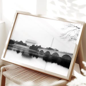 Arte de Washington D. C., Monumento a Lincoln / Fotografía - Sin marco / Impresión en blanco y negro, Monumento a Washington, Horizonte de D. C., Decoración de pared de D. C. / Elige tu tamaño