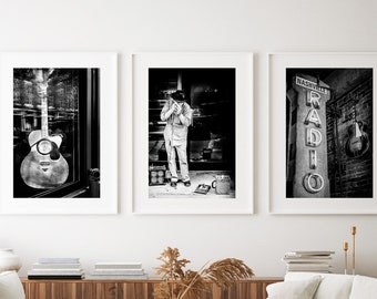 Nashville Wall Art, Music Photography - Unframed, Set of 3 Photo Prints, Guitar Art, Radio Print, Country Music Decor, Blues |Pick Your Size