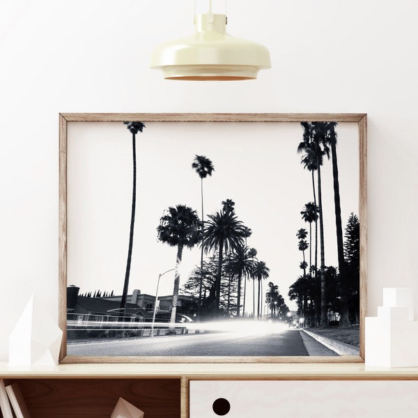 Los Angeles fotografie, LA print, zwart-wit fotografie, kunst aan de muur in Beverly Hills Californië, palmbomen, straatbeeld, kies uw maat