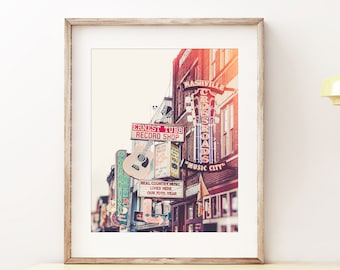 Nashville Photography, Nashville Art, Neon Sign Print, Downtown Nashville, Country Music Art, Travel Print, Guitar Art, "Crossroads"