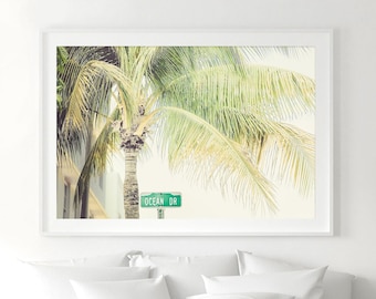 Miami Art - Unframed Photography Print, Ocean Drive Sign, Miami Beach, Florida Wall Art, South Beach Print, Palm Tree Decor | Many Sizes