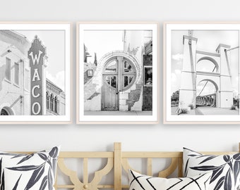 Waco Texas Photography - Unframed | Black and White Waco Wall Art, Texas Print Set of 3, Baylor Artwork, Downtown Waco Decor | Many Sizes