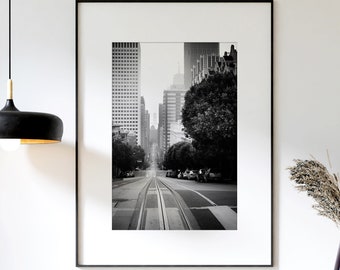 San Francisco Print, zwart-wit fotografie - ingelijste, stedelijke reiskunst, Knob Hill, Bay Bridge Wall Art, California Street, vele maten