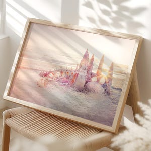 Sandcastle Art, Beach Photography Print, Coastal Decor,  Nursery Art, Seascape, Nautical, Bathroom Art, Pink, Yellow &quot;Sandcastle&quot;