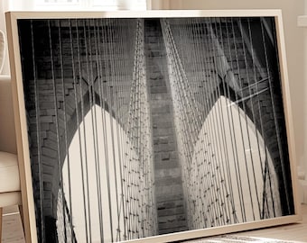 Puente de Brooklyn, Nueva York, Fotografía en blanco y negro, Nueva York, Impresión de bellas artes, Decoración de la pared de Nueva York, Arte del Puente de Brooklyn, Impresión de Nueva York - "Líneas"