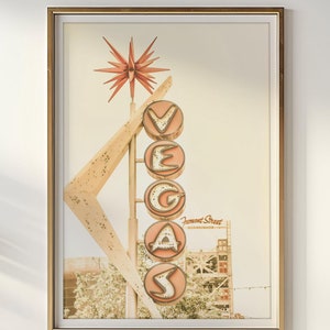 Impresión de Las Vegas, letrero de Las Vegas, arte de pared vintage de Las Vegas, letrero de neón vintage del centro de Las Vegas, arte de Fremont Street Vegas, bohemio naranja de mediados de siglo