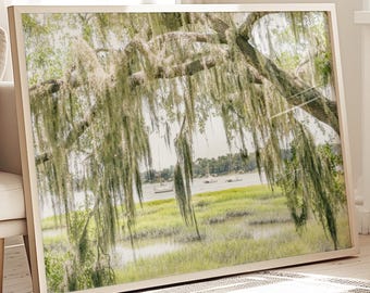 Marsh Print Charleston Art Lowcountry Landscape Beaufort SC Wall Decor Nautical Print Boat Art Oak Tree Spanish Moss Coastal Photography