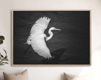 Egret Art, Bird Print White Bird Decor Art Nursery Print Bird Wall Art Modern Art Nature Wall Art White Bird Print Coastal Art Bird Gift