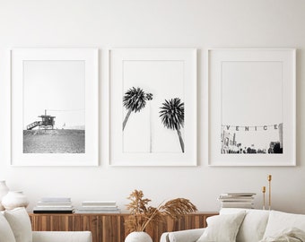 Los Angeles Photography, Print Set of 3 - Unframed, Venice Beach Wall Art, Black and White Decor, LA Wall Art, Coastal Decor, Minimalist LA