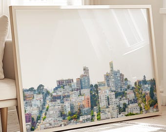 San Francisco Photography, Many Sizes Avail | San Francisco Skyline Art Print, Pastel Decor, Urban Art, Travel Print, Lombard St "Going Up"
