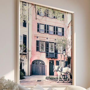 Charleston Art, Unframed Photography, Pink House, Architectural Charleston Print, Southern Home Decor, Pink Art, Horse Carriage | Many Sizes