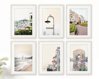 San Francisco Art, Print Set of 6 - Unframed, San Francisco Photography, Pastel San Francisco Print Set, Golden Gate Bridge, Lombard Street