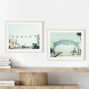 Los Angeles Print Set of 2 | Photography - Unframed | Santa Monica Pier Art, Venice Beach Print, Vintage Sign Decor, Blue LA| Pick Your Size