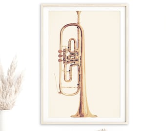 Jazz Print Trumpet Wall Art Music Print Gold Wall Art Horn Print Music Art Vintage Jazz Photography Gift for Musician Music Poster