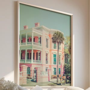 Charleston Art, The Battery, Pink House Print, Architectural Photography - Unframed | Charleston Print, Southern Home, Charleston Gate