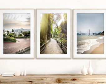 San Francisco Art, Print Set of 3, San Francisco Photography, San Francisco print set, Golden Gate Bridge, Lombard Street, Muir Woods
