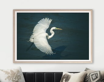 Bird Art, White Bird Decor Egret Print Coastal Wall Art Bird Gift Charleston Print Living Room Art Bird Nursery Print Beach House Art Nature