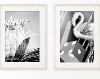 Las Vegas Photography, Black and White Print Set of 2 | Flamingo Wall Art - Unframed | Game Room decor, Vintage Las Vegas Decor | Many Sizes