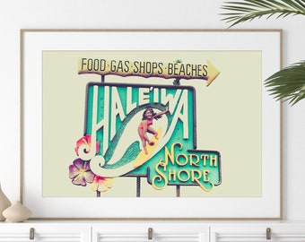 Hawaii Wall Art  / Photography Print - Unframed / Haleiwa North Shore Sign / Yellow Surf Decor / Oahu Vintage Hawaii Sign / Pick Your Size