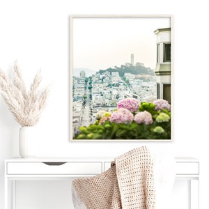 San Francisco Art, Lombard Street Print - Unframed, Pastel Travel Art, Urban Photography, Pink San Francisco, Coit Tower | Many Sizes