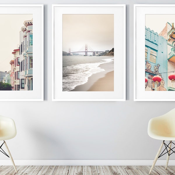 San Francisco Art, Print Set of 3, San Francisco Photography, Golden Gate Bridge, Chinatown, Baker Beach, Travel Art,  - Many Sizes