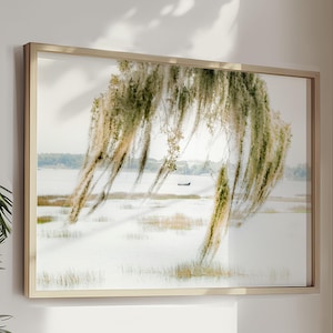 Charleston Photography, Low Country Landscape Art Print, levende eik met Spaans mos, bootkunst, kustdecor, Beaufort SC | Vele maten