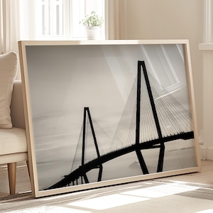 Charleston Art, Black and White Photography, Ravenel Bridge, Fine Art Print, Architectural Wall Decor, Modern Art - &quot;Black Diamond&quot;