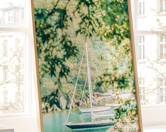 Sailboat Print, Coastal Wall Art Boat Decor Mediterranean Art Portofino Italy Italian Decor Nautical (unframed photography)