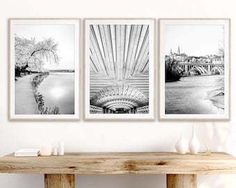 Washington DC Art, Set of 3 Prints- Unframed, Black and White Photography, Capitol, Lincoln Memorial, Union Station, Washington | Many Sizes