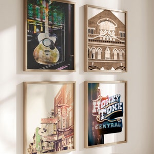 Nashville Prints, Set of 4 Guitar Art Broadway Bars Country Music Art Downtown Nashville Apartment Decor Gift for Musician Ryman Wall Art