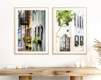 Charleston Wall Art, Print Set of 2 | Photography - Unframed | Charleston SC Decor, Rainbow Row, Charleston Windows, Southern Home, Gate