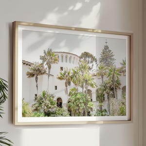 Santa Barbara Photography Print - Unframed Wall Art, Spanish Architectural Print, Santa Barbara Palm Tree Wall Decor | Pick Your Size