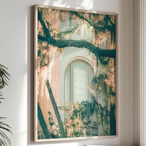 Savannah Georgia Art Pink House Print Spanish Moss Art Savannah GA Print Southern Home Architectural Oak Tree Savannah Window Low Country