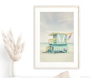 Miami Photography, Beach Art, Surf Decor, Lifeguard Stand, South Beach Print, Miami Beach Art,Pastel Print,Blue Wall Decor, "Life's a Beach"