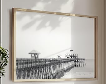 Charleston Art, Folly Beach Print, Fotografia in bianco e nero, Pier Art, Architettura, Arredamento costiero moderno, South Carolina "Folly Pier"