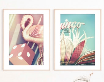 Las Vegas Photography, Print Set of 2 | Flamingo Wall Art - Unframed | Game Room decor, Vintage Las Vegas Decor | Many Sizes