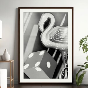 Las Vegas Print Flamingo Art Black and White Game Room Art Dice Print Vintage Las Vegas Wall Art Vegas Man Cave Trendy Retro Decor Gamble